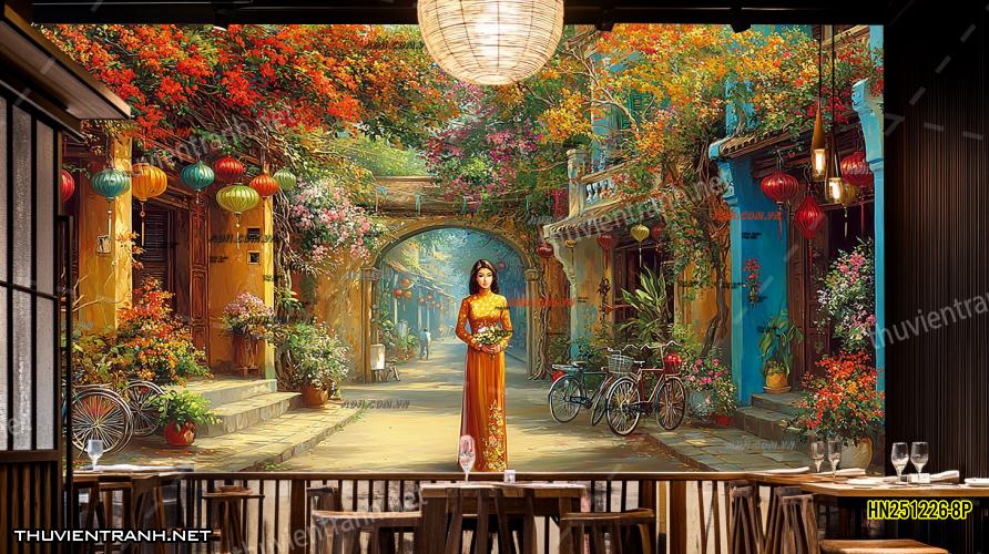 Tranh dán tường Phố cổ Hà Nội, Phố xưa - -HN251226-8P - Tranh tường chất lượng cao